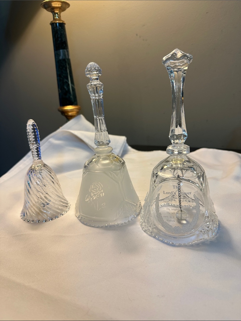 Clear Glass Decorative Dinner Bells - Set of 3